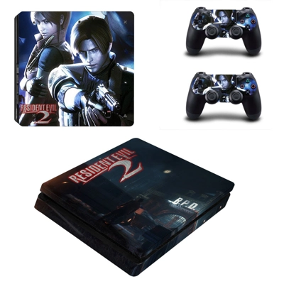 Resident Evil 2 decal skin for PS4 Slim Console and two co.. Resident Evil 2 decal skin for PS4 Slim Console and two co..