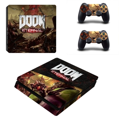 Doom Eternal decal skin for PS4 Slim Console and two contr.. Doom Eternal decal skin for PS4 Slim Console and two contr..