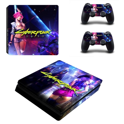 Cyberpunk 2077 decal skin for PS4 Slim Console and two con.. Cyberpunk 2077 decal skin for PS4 Slim Console and two con..