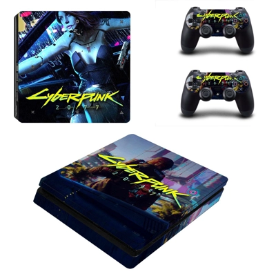 Cyberpunk 2077 decal skin for PS4 Slim Console and two controllers