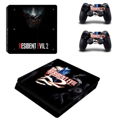 Resident Evil 2 decal skin for PS4 Slim Console and two co.. Resident Evil 2 decal skin for PS4 Slim Console and two co..