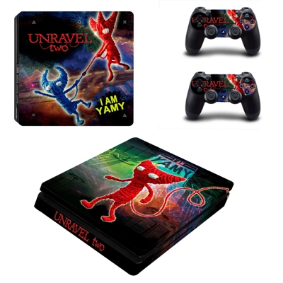 Unravel Two decal skin for PS4 Slim Console and two controllers