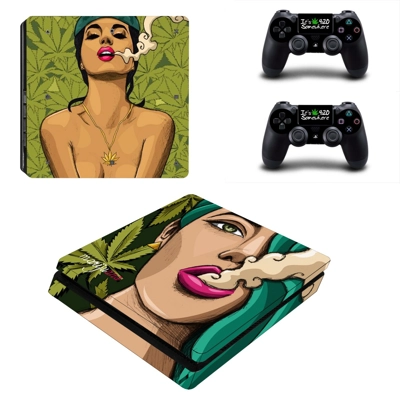 Weed leaves decal skin for PS4 Slim Console and two contro.. Weed leaves decal skin for PS4 Slim Console and two contro..