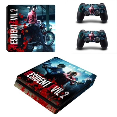 Resident Evil 2 decal skin for PS4 Slim Console and two co.. Resident Evil 2 decal skin for PS4 Slim Console and two co..