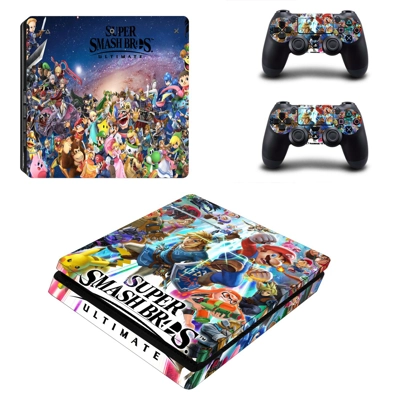 Super Smash Bros Ultimate decal skin for PS4 Slim Console and two controllers