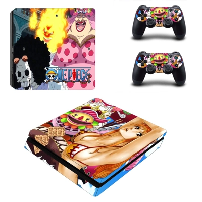 Onepiece decal skin for PS4 Slim Console and two controllers Onepiece decal skin for PS4 Slim Console and two controllers