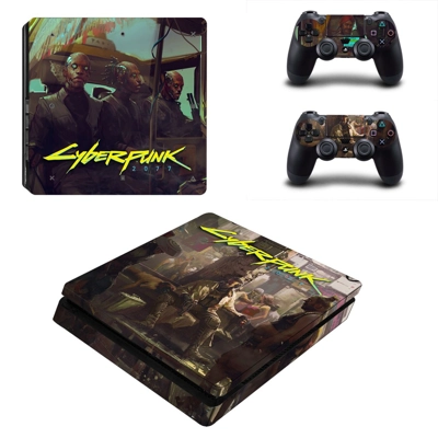 Cyberpunk decal skin for PS4 Slim Console and two controll..