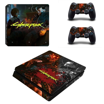 Cyberpunk decal skin for PS4 Slim Console and two controll..