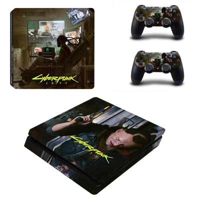 Cyberpunk decal skin for PS4 Slim Console and two controllers