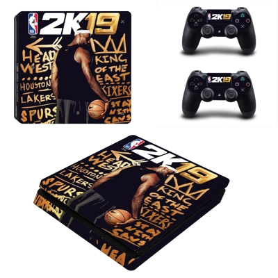 NBA 2K19 decal skin for PS4 Slim Console and two controllers