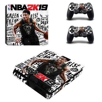 NBA 2K19 decal skin for PS4 Slim Console and two controllers