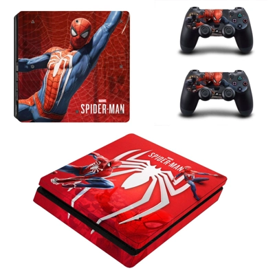 Spider Man decal skin for PS4 Slim Console and two control.. Spider Man decal skin for PS4 Slim Console and two control..