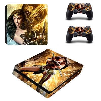 Wonder Woman decal skin for PS4 Slim Console and two controllers