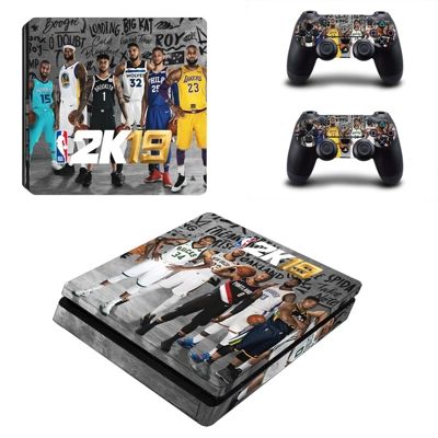 NBA 2K19 decal skin for PS4 Slim Console and two controllers