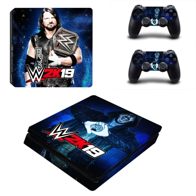 WWE 2K19 decal skin for PS4 Slim Console and two controllers