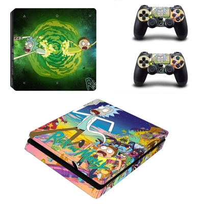 Rick and Morty decal skin for PS4 Slim Console and two con.. Rick and Morty decal skin for PS4 Slim Console and two con..