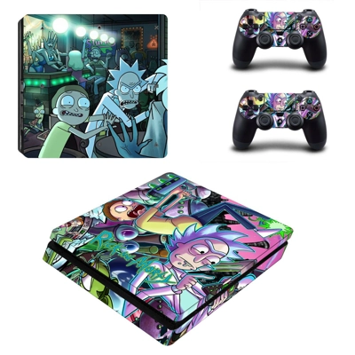 Rick and Morty decal skin for PS4 Slim Console and two con.. Rick and Morty decal skin for PS4 Slim Console and two con..