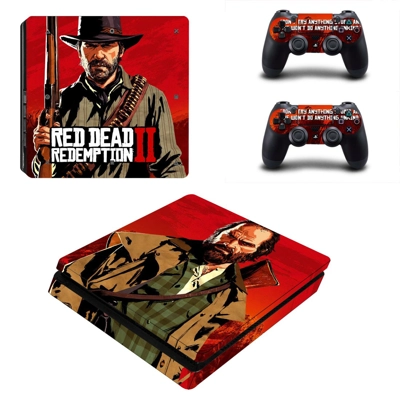 Red Dead Redemption 2 decal skin for PS4 Slim Console and two controllers
