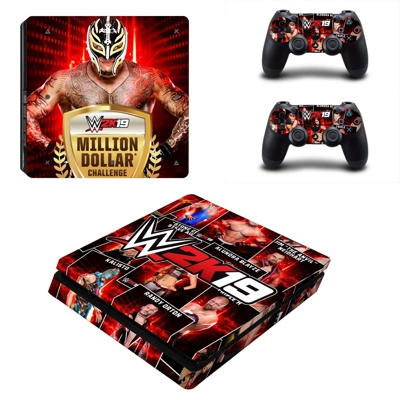WwE 2K19 decal skin for PS4 Slim Console and two controllers