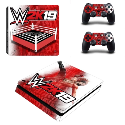 WwE 2K19 decal skin for PS4 Slim Console and two controllers
