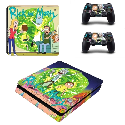 Rick and Morty decal skin for PS4 Slim Console and two con.. Rick and Morty decal skin for PS4 Slim Console and two con..
