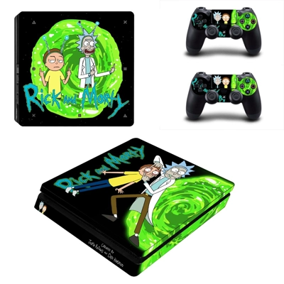 Rick and Morty decal skin for PS4 Slim Console and two con.. Rick and Morty decal skin for PS4 Slim Console and two con..