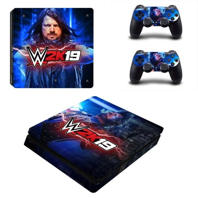 WwE 2K19 decal skin for PS4 Slim Console and two controllers