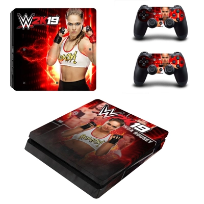 WwE 2K19 decal skin for PS4 Slim Console and two controllers WwE 2K19 decal skin for PS4 Slim Console and two controllers