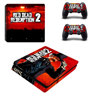 Red Dead Redemption 2 decal skin for PS4 Slim Console and two controllers
