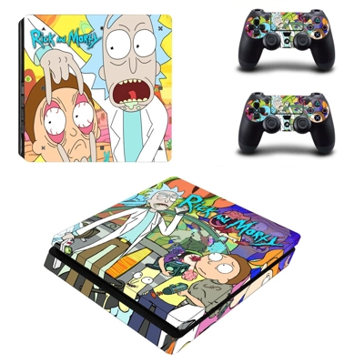 Rick and Morty decal skin for PS4 Slim Console and two con.. Rick and Morty decal skin for PS4 Slim Console and two con..