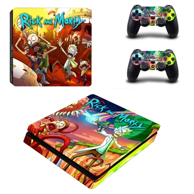 Rick and Morty decal skin for PS4 Slim Console and two con.. Rick and Morty decal skin for PS4 Slim Console and two con..