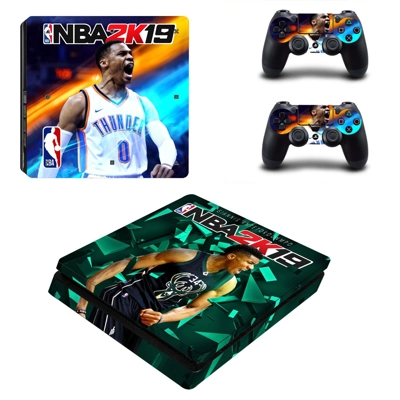 NBA 2K19 decal skin for PS4 Slim Console and two controllers