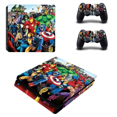 Super Heroes decal skin for PS4 Slim Console and two controllers