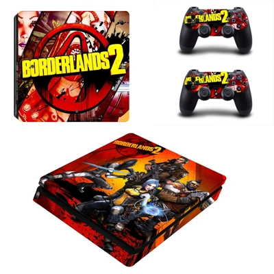 Borderlands 2 decal skin for PS4 Slim Console and two cont.. Borderlands 2 decal skin for PS4 Slim Console and two cont..