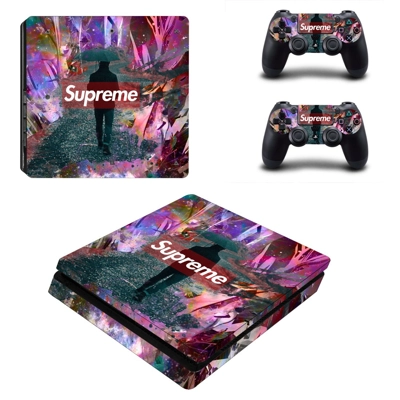Supreme decal skin for PS4 Slim Console and two controllers