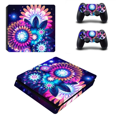 Artificial flower decal skin for PS4 Slim Console and two controllers