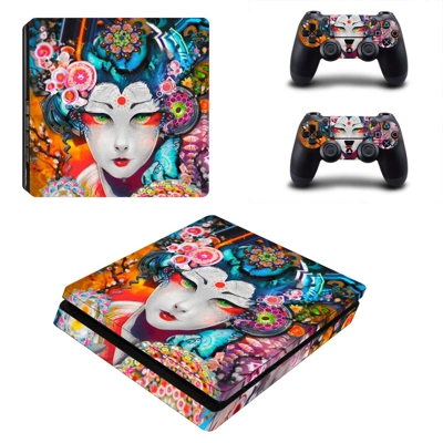 Floral girl decal skin for PS4 Slim Console and two controllers