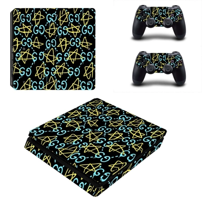 Pentagram design decal skin for PS4 Slim Console and two controllers