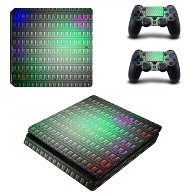 Tech wallpaper decal skin for PS4 Slim Console and two controllers