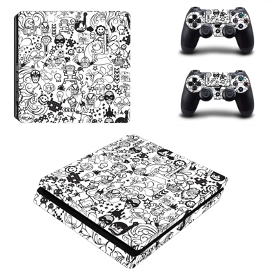 Sticker bomb decal skin for PS4 Slim Console and two controllers