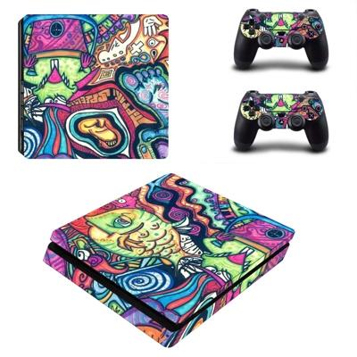 Hippie wallpaper decal skin for PS4 Slim Console and two controllers