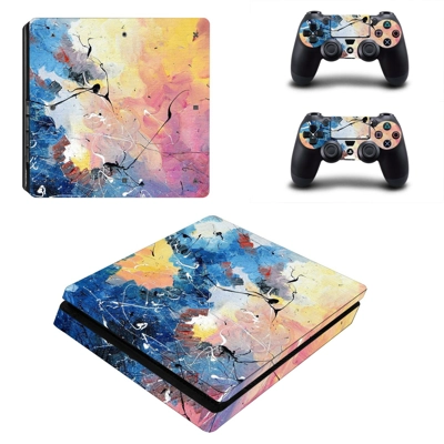 Painted Clipart decal skin for PS4 Slim Console and two controllers