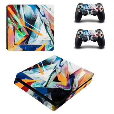 Tech wallpaper decal skin for PS4 Slim Console and two controllers