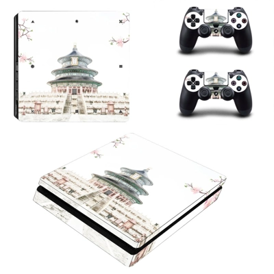 Chinese architecture decal skin for PS4 Slim Console and two controllers