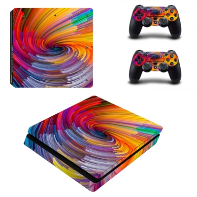 Spiral pattern decal skin for PS4 Slim Console and two controllers