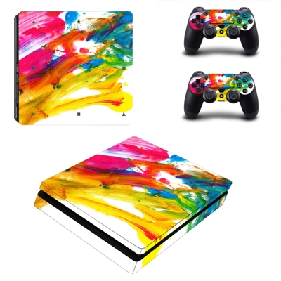 Colorful paint decal skin for PS4 Slim Console and two con.. Colorful paint decal skin for PS4 Slim Console and two con..