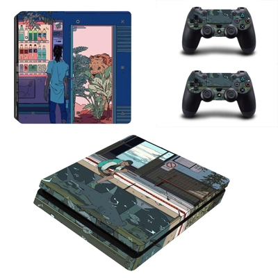 Cartoon decal skin for PS4 Slim Console and two controllers