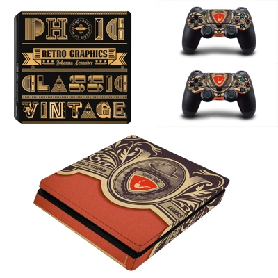 Retro Graphics decal skin for PS4 Slim Console and two con.. Retro Graphics decal skin for PS4 Slim Console and two con..