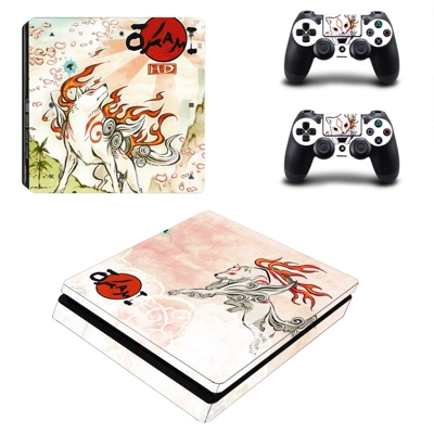 Okami game decal skin for PS4 Slim Console and two controllers