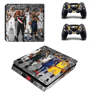 NBA 2K19 decal skin for PS4 Slim Console and two controllers